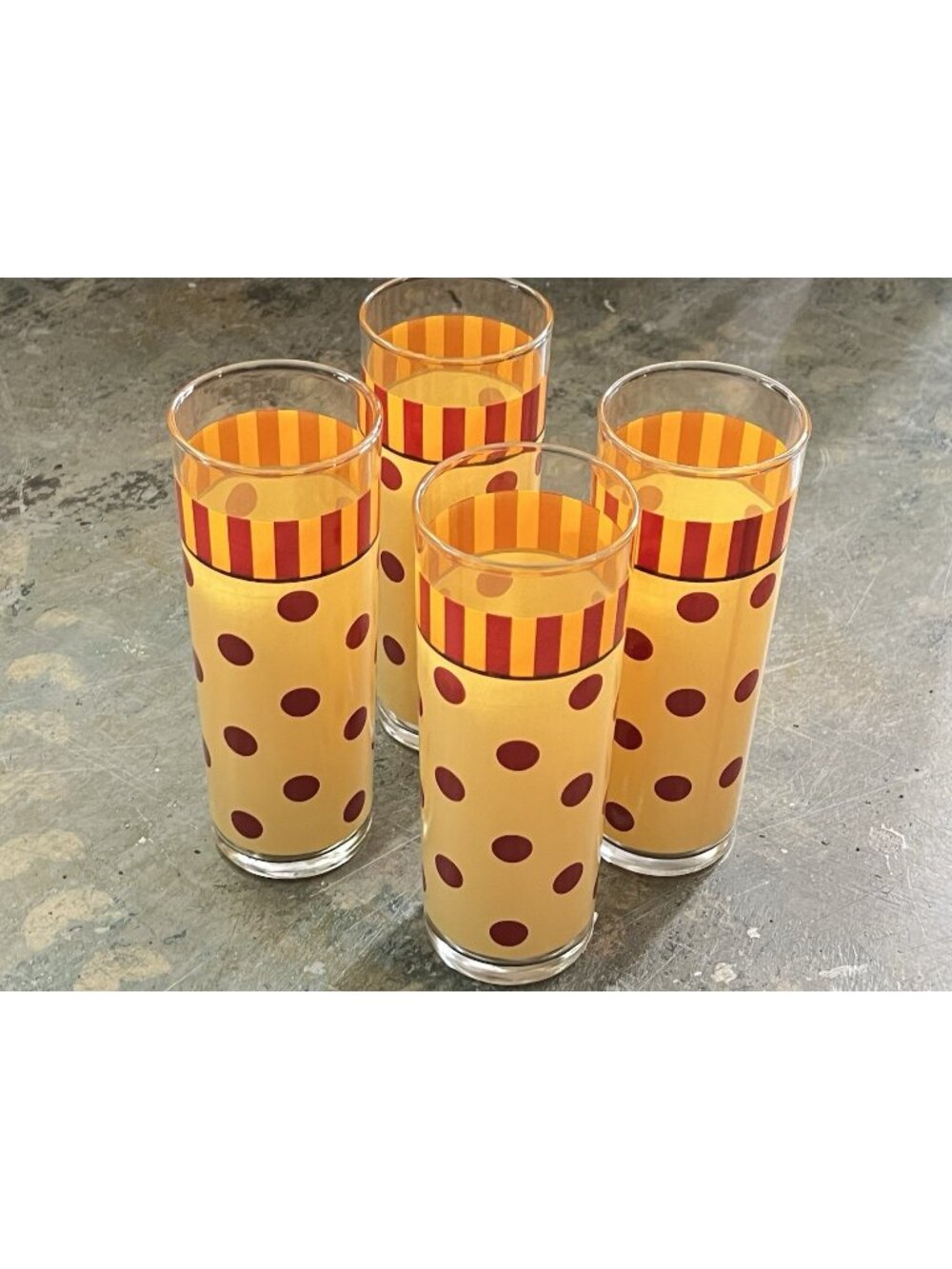 MCM Polka Dot Striped Yellow & Red Collins Bar Designer Gail Pittman Set of 4